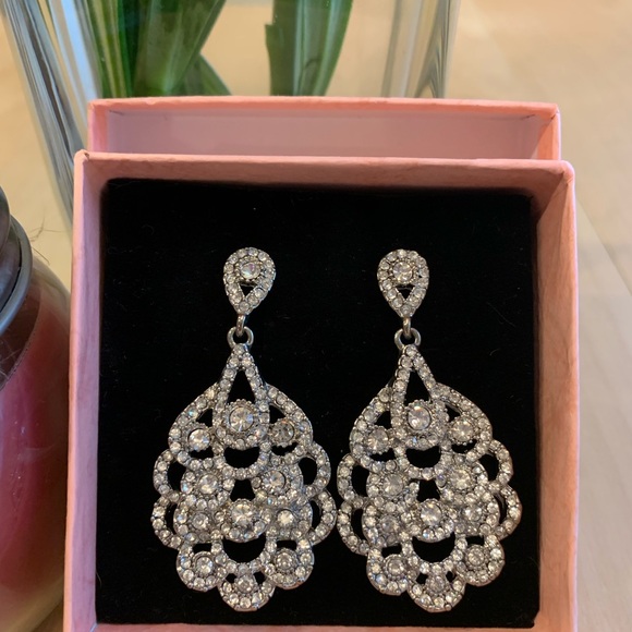 Silver & Rhinestone Chandelier Earrings - Gorgeous - Picture 5 of 7